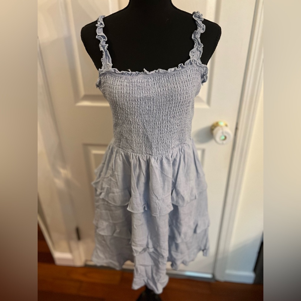 Lulus Super Sweet Light Blue Smocked Ruffled Tie-Back Mini Dress